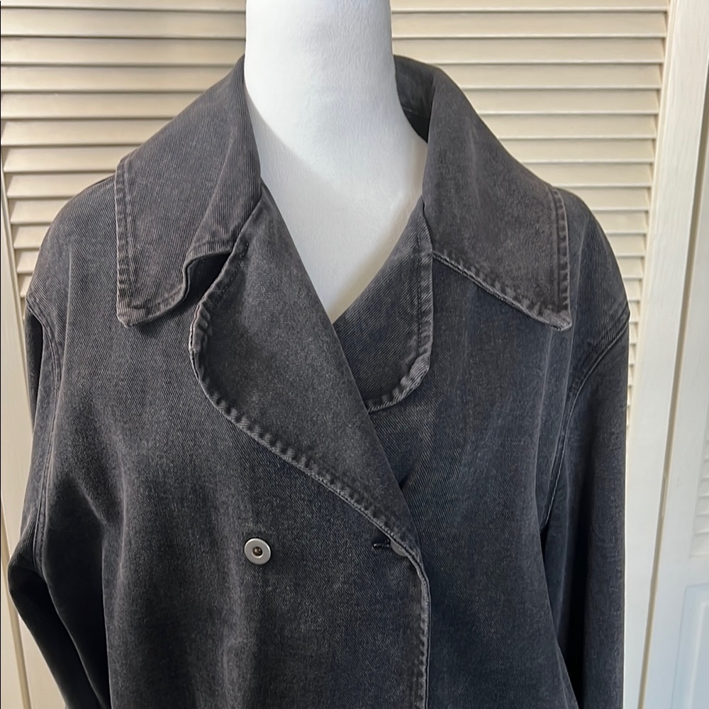 Agolde Black Double-Breasted cotton peacoat Jacket LG - Picture 2 of 12